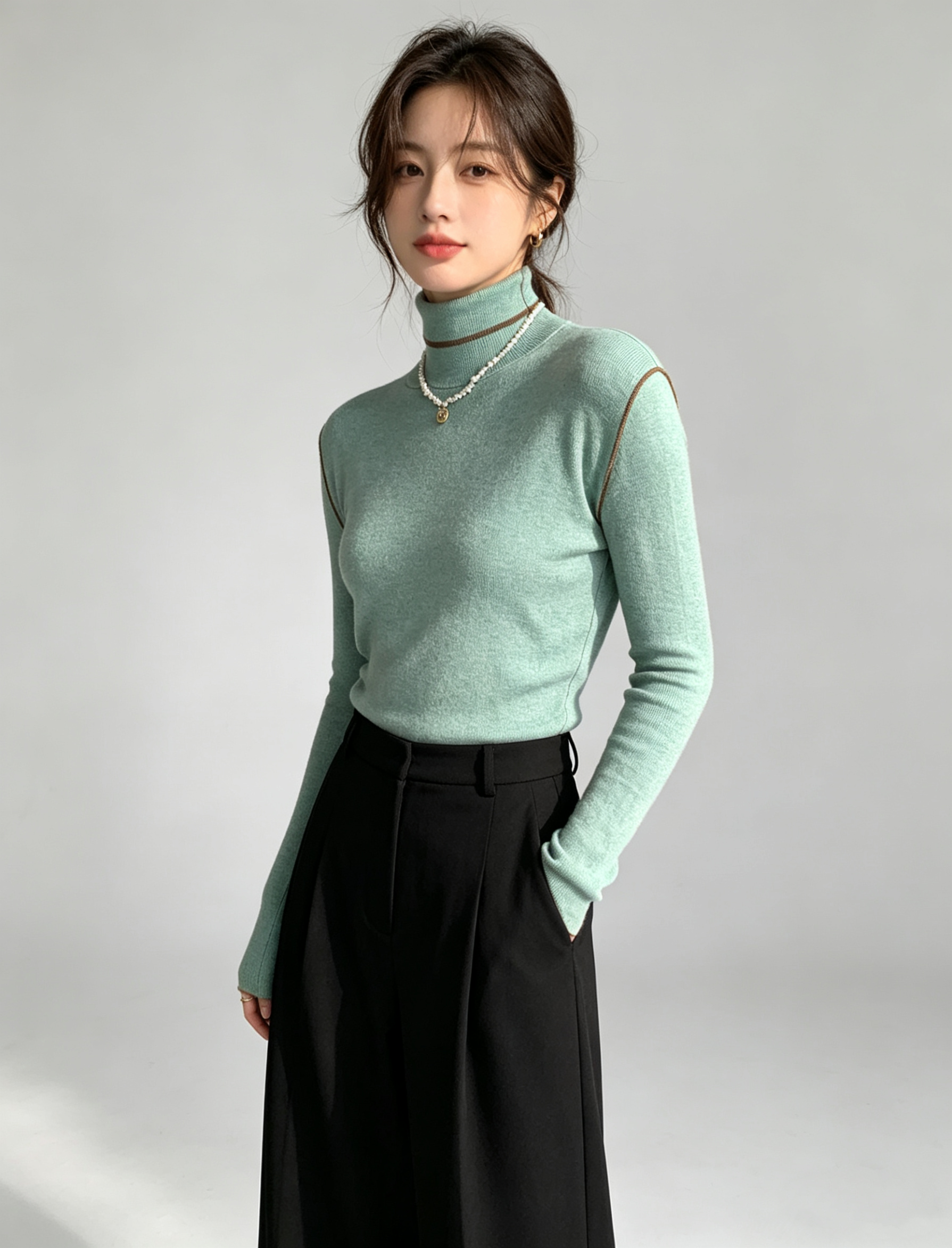 Merino Wool High-Neck Slim Fit Knit Top