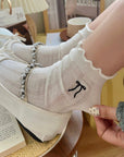 Korean-Style Lace Bow Embroidered Mid-Calf Socks for Summer (3-Pack)