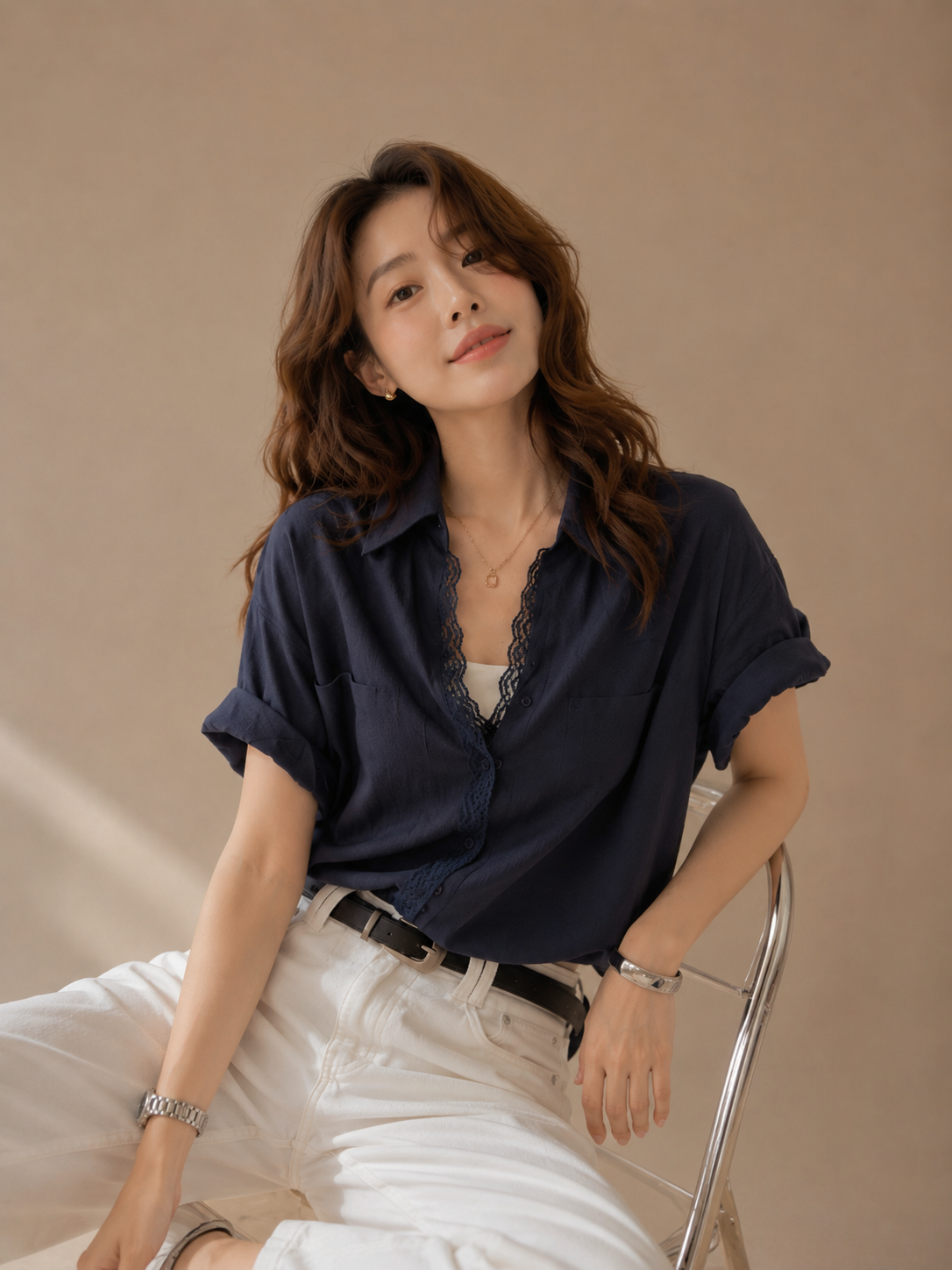 Korean Old-Money Lace Trim Shirt