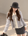 Korean-Style Layered Grey Knit Cardigan