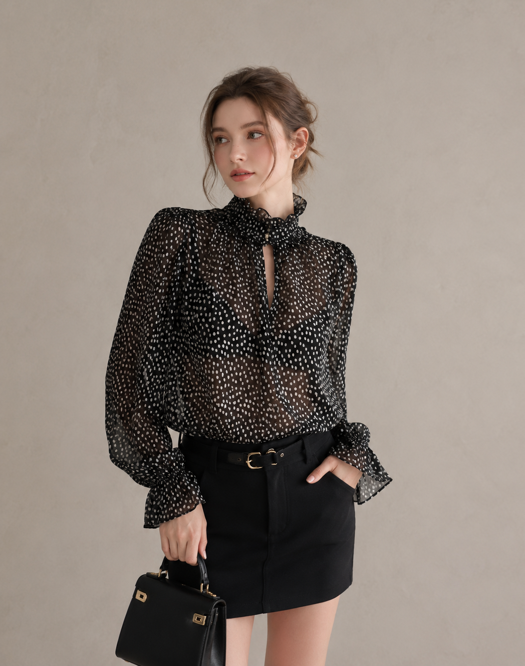 Korean Vintage Polka Dot Chiffon Blouse