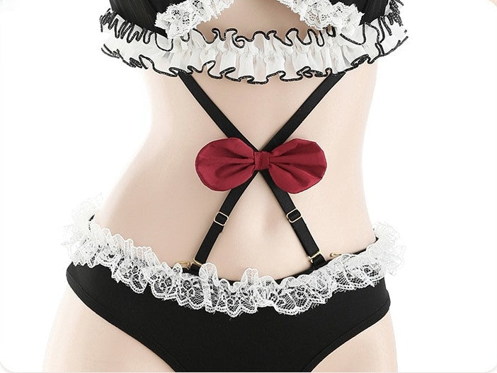 Multi-Piece Maid Lingerie Set (with Fishnet Stockings)