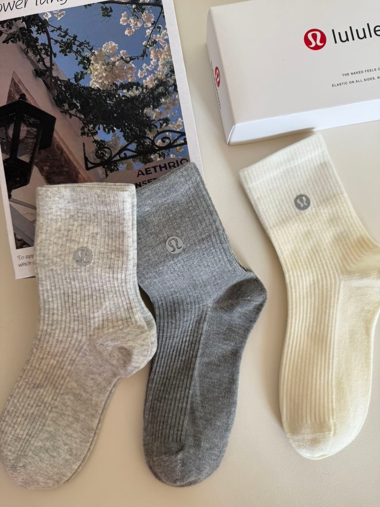 LULU reflective logo cotton socks (5 pairs)