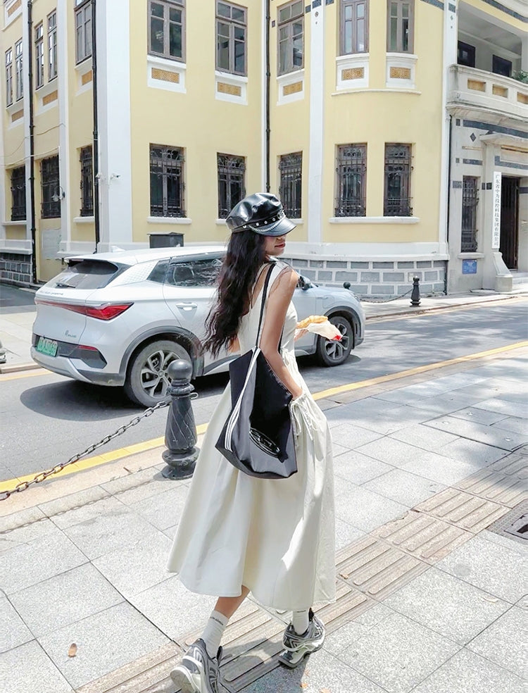 Fitted Waist Spaghetti-Strap A-Line Dress