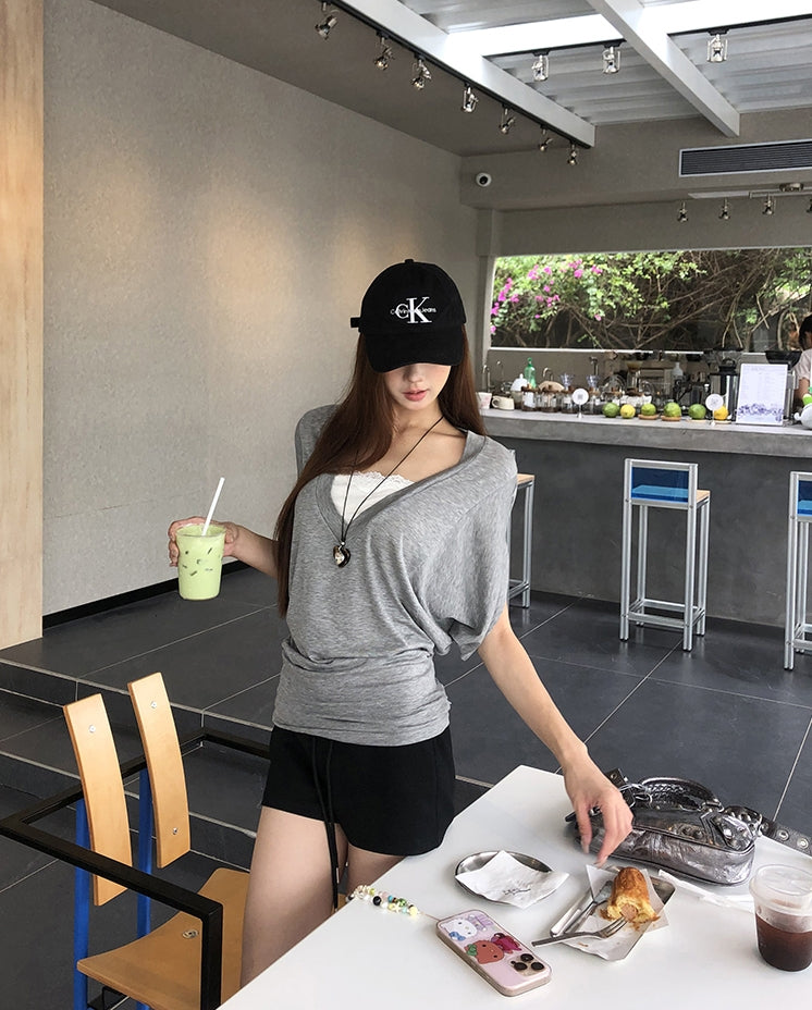 Regular-Shoulder Lace Patchwork Batwing Waist Tee