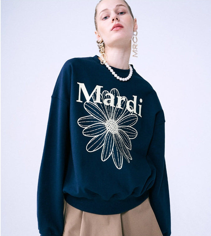 MARDI MERCREDI White Contrast Print Cotton Sweatshirt