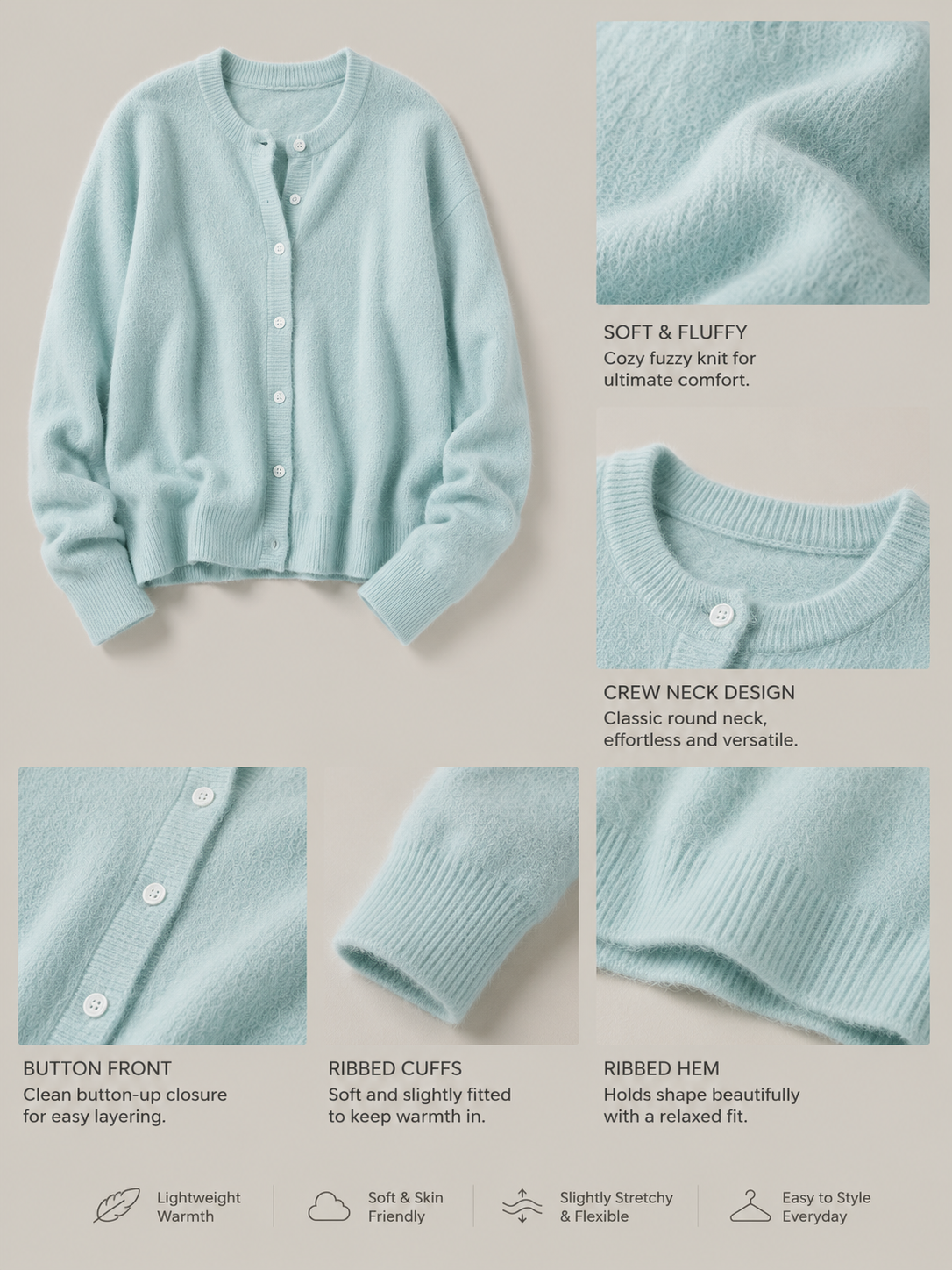 Fluffy Knit Cardigan in Soft Lake Blue