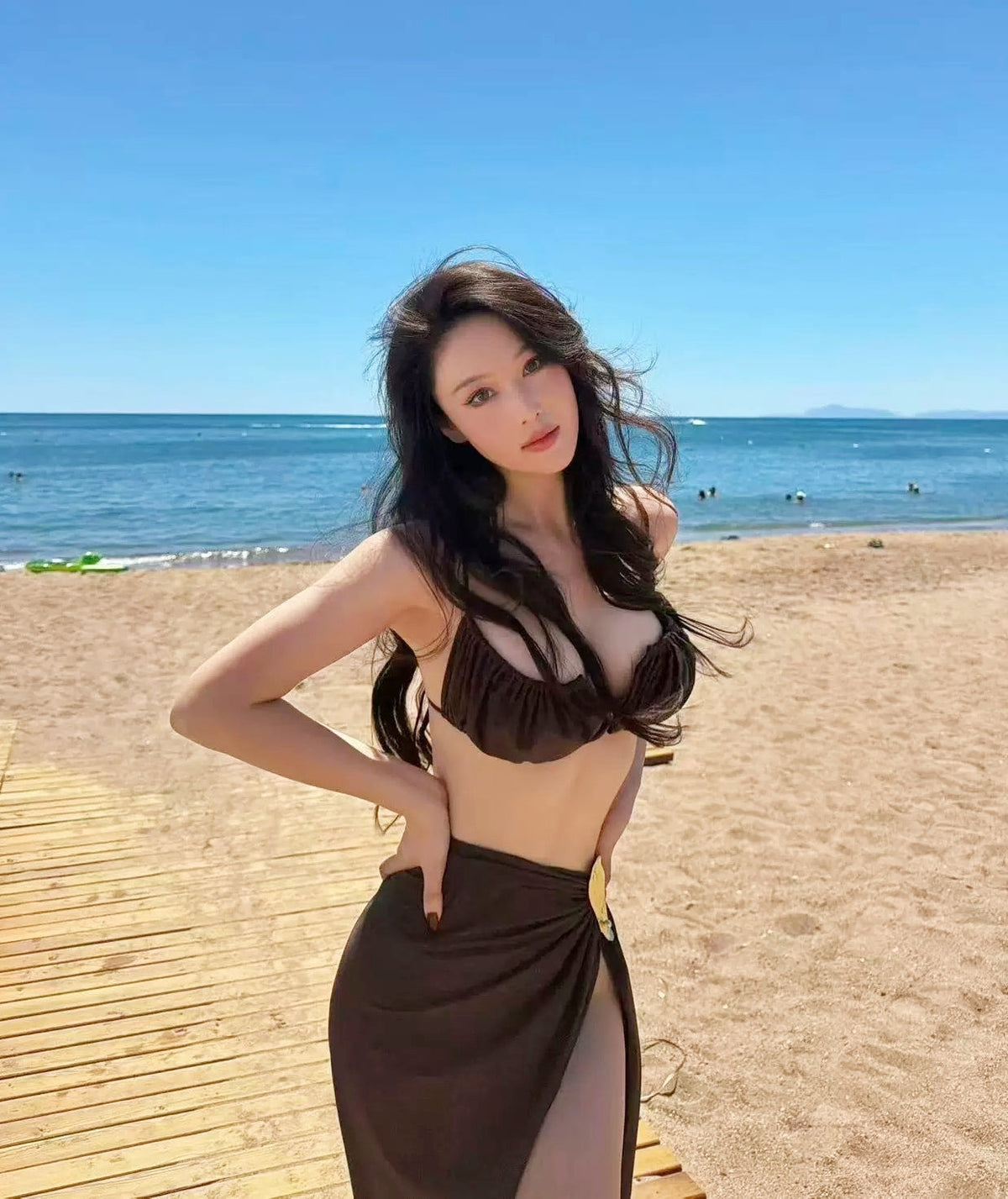 Bikini &amp; Slit Maxi Skirt 3-Piece Set