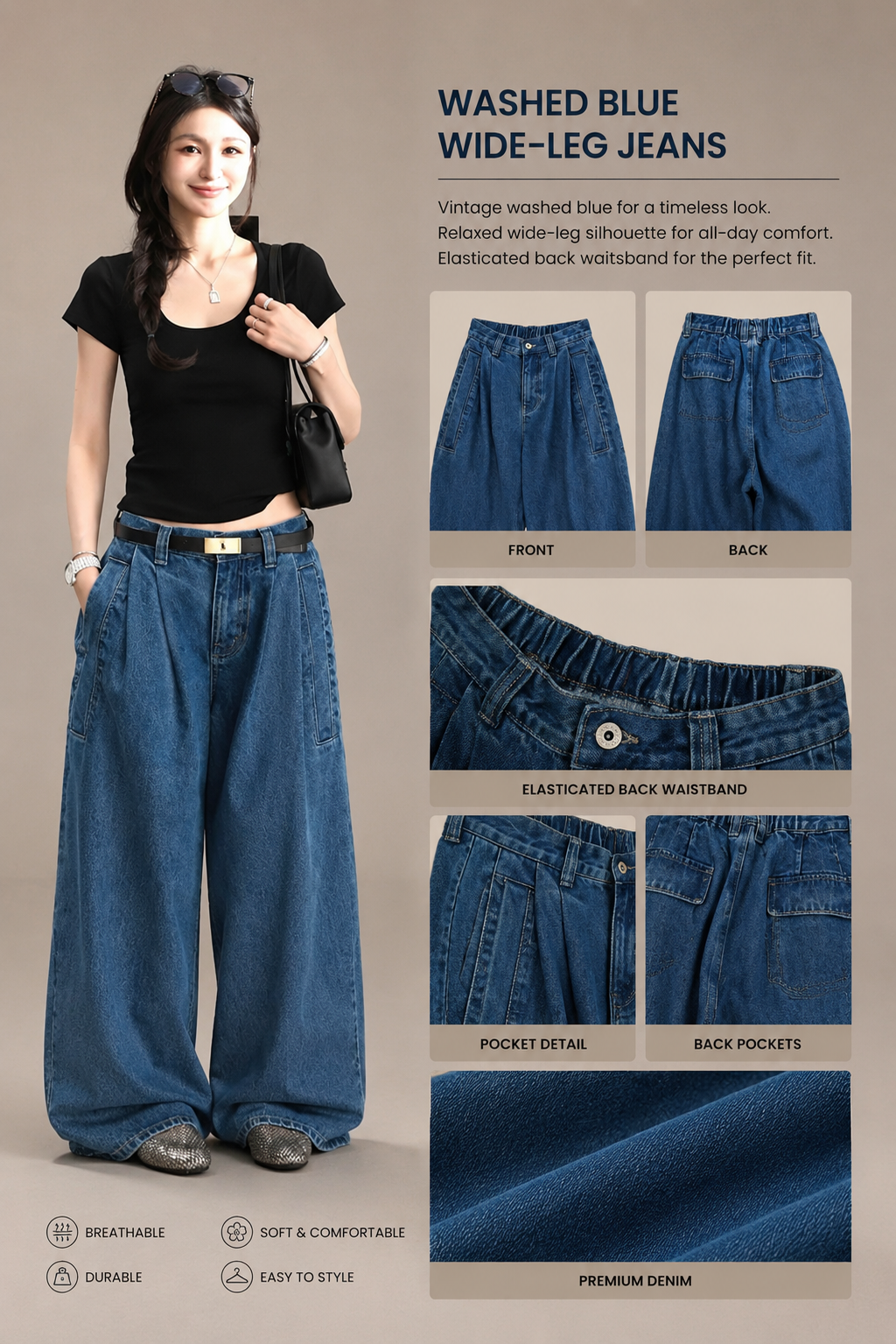 Vintage Double-Pleat Wide-Leg Jeans