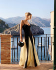 Black and White Patchwork Maxi Slip Dress