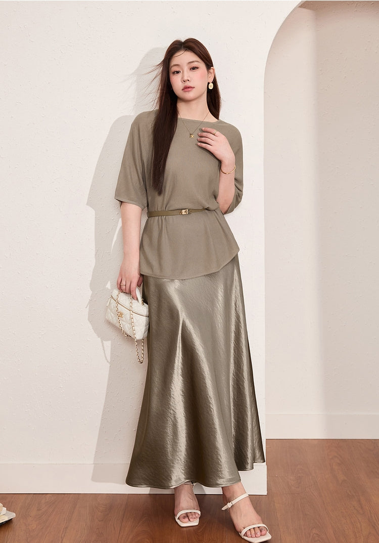 Glazed acetate satin midi skirt