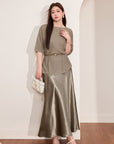 Glazed acetate satin midi skirt