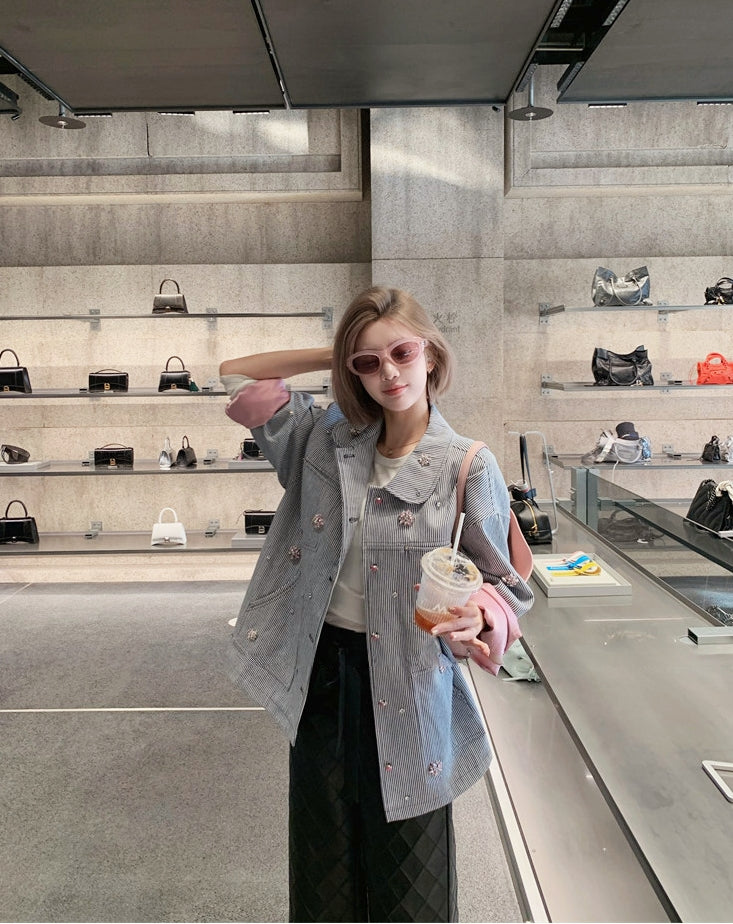 Hand-Embellished Rhinestone Stripe Jacket