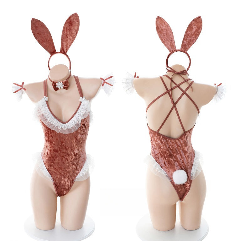 Pink Velvet Bunny Girl Sexy Lingerie Set