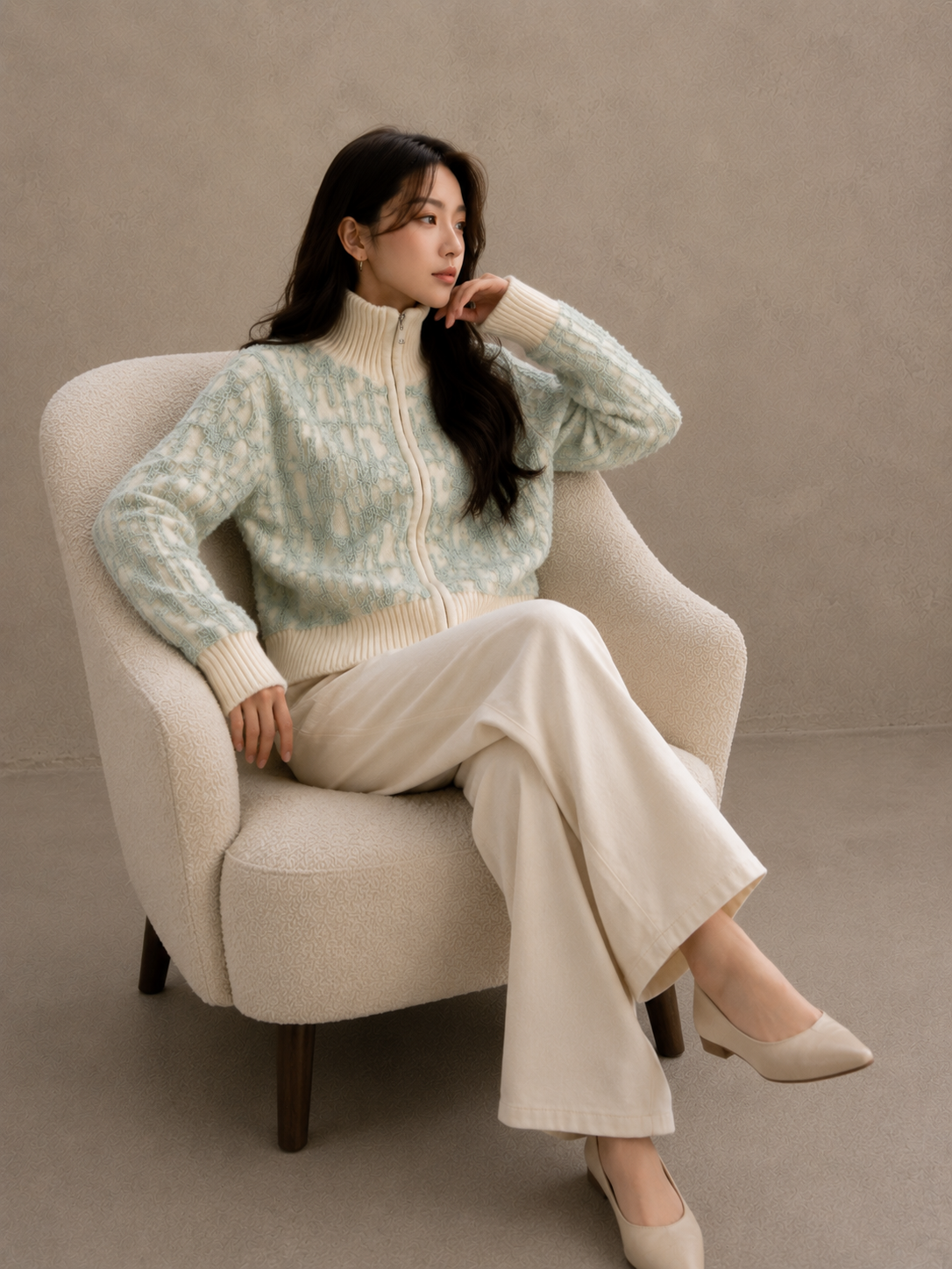 Letter Jacquard Wool Thick Jacket