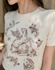 Heavy Embroidered Pegasus Knit Top