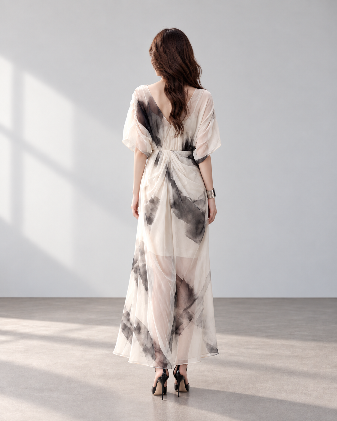 Ink Wash Print Maxi Skirt