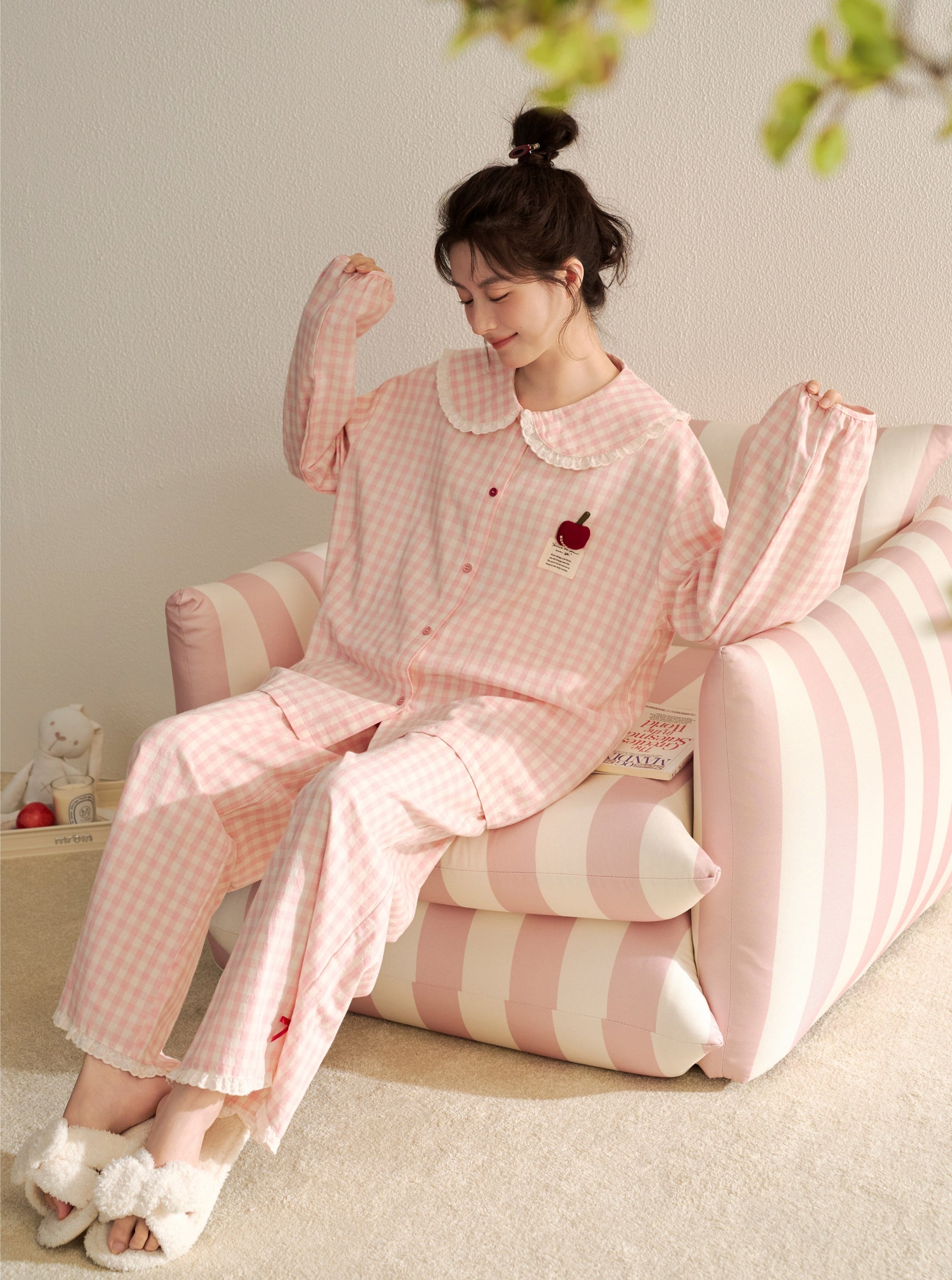 Plus-size cotton Peter collar pajama / lounewear set