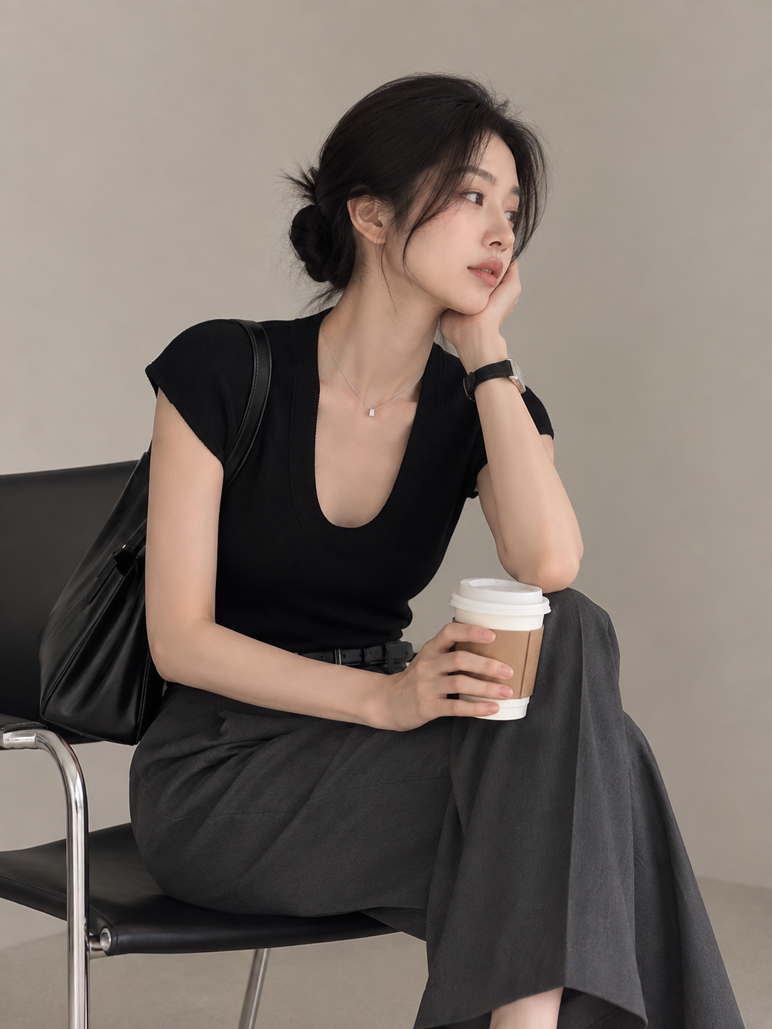Minimalist Deep U-Neck Knit Top