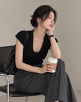 Minimalist Deep U-Neck Knit Top