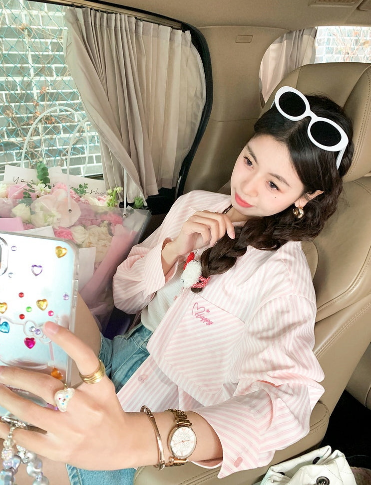 Korean-Style Sweet Pink Striped Shirt