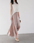 Delicate Pleated Shimmer Wide-Leg Skirt Pants