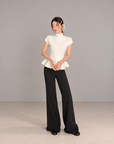 Jennie-inspired French semi-high neck ruffle hem knit top