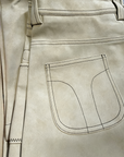 Vintage Suede Embroidered Contrast Stitch Wide-Leg Pants