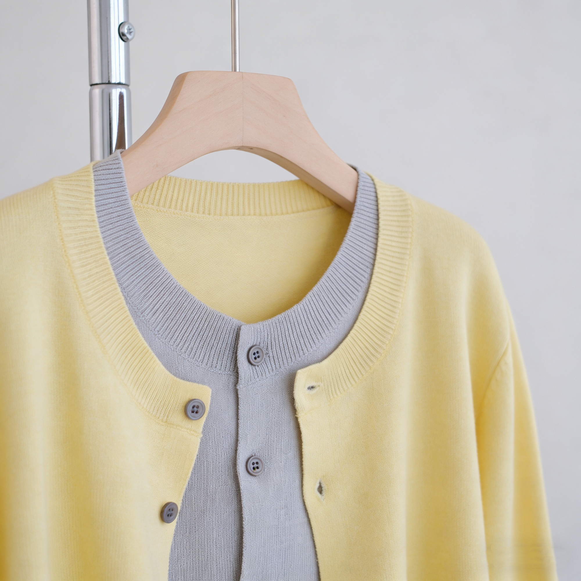 SANDRO cream yellow contrast grey wool cardigan