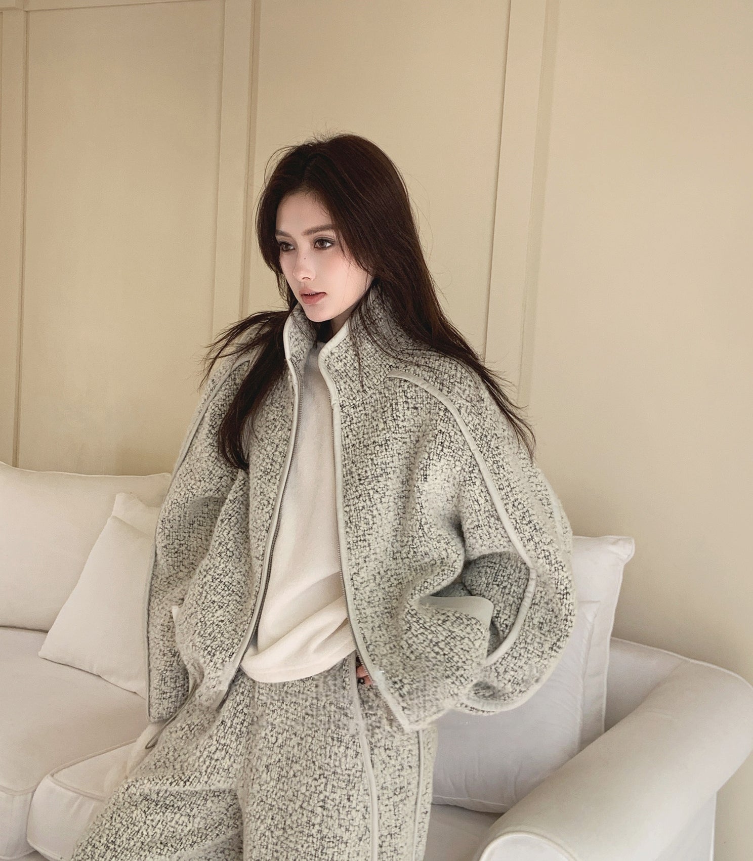 Stand Collar Wool Blend Padded Jacket