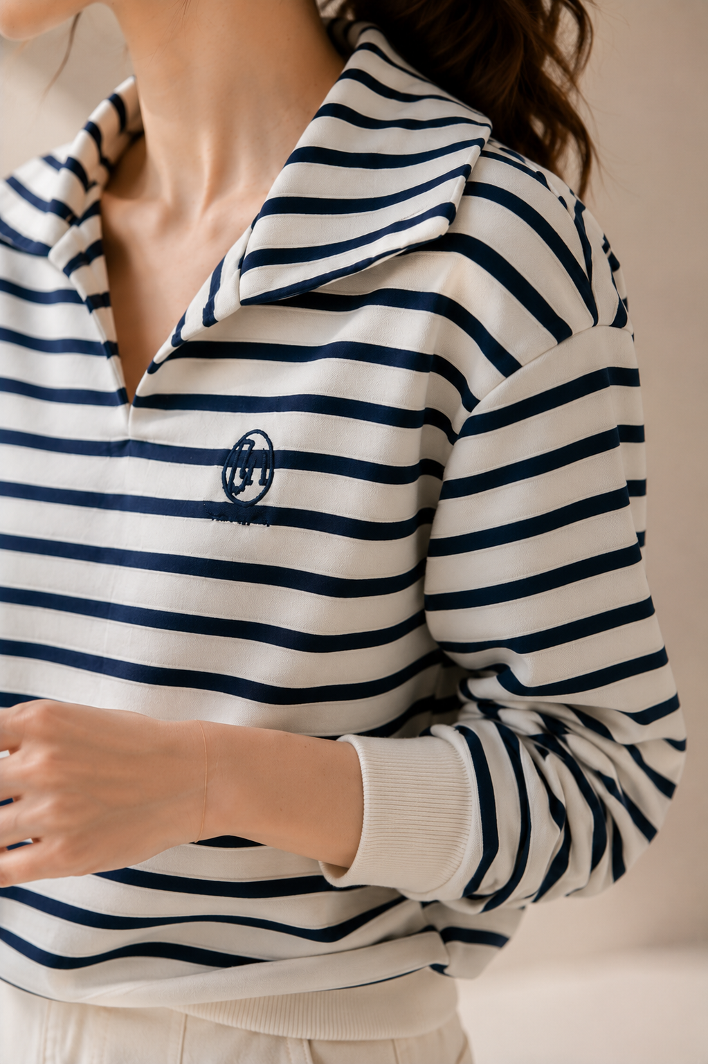 Cotton Korean-Style Striped Polo Top