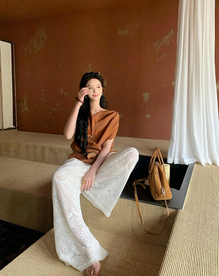 Hollow Lace Wide-Leg Pants