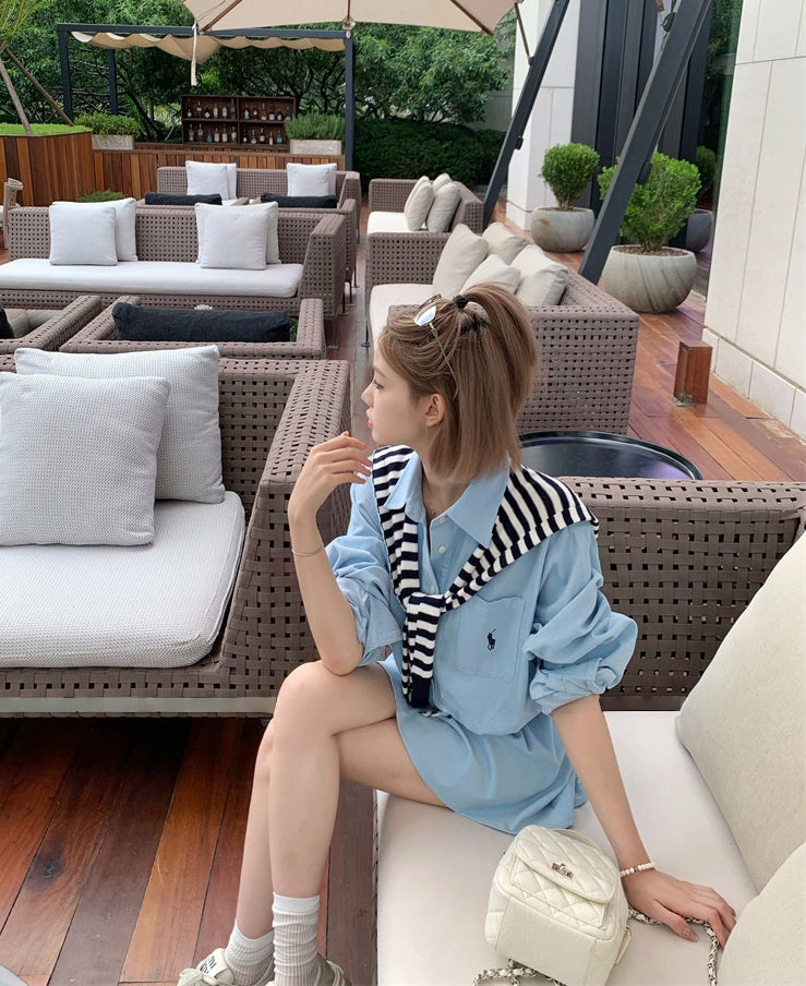 Shirt dress with shawl two-piece set, effortless chic style