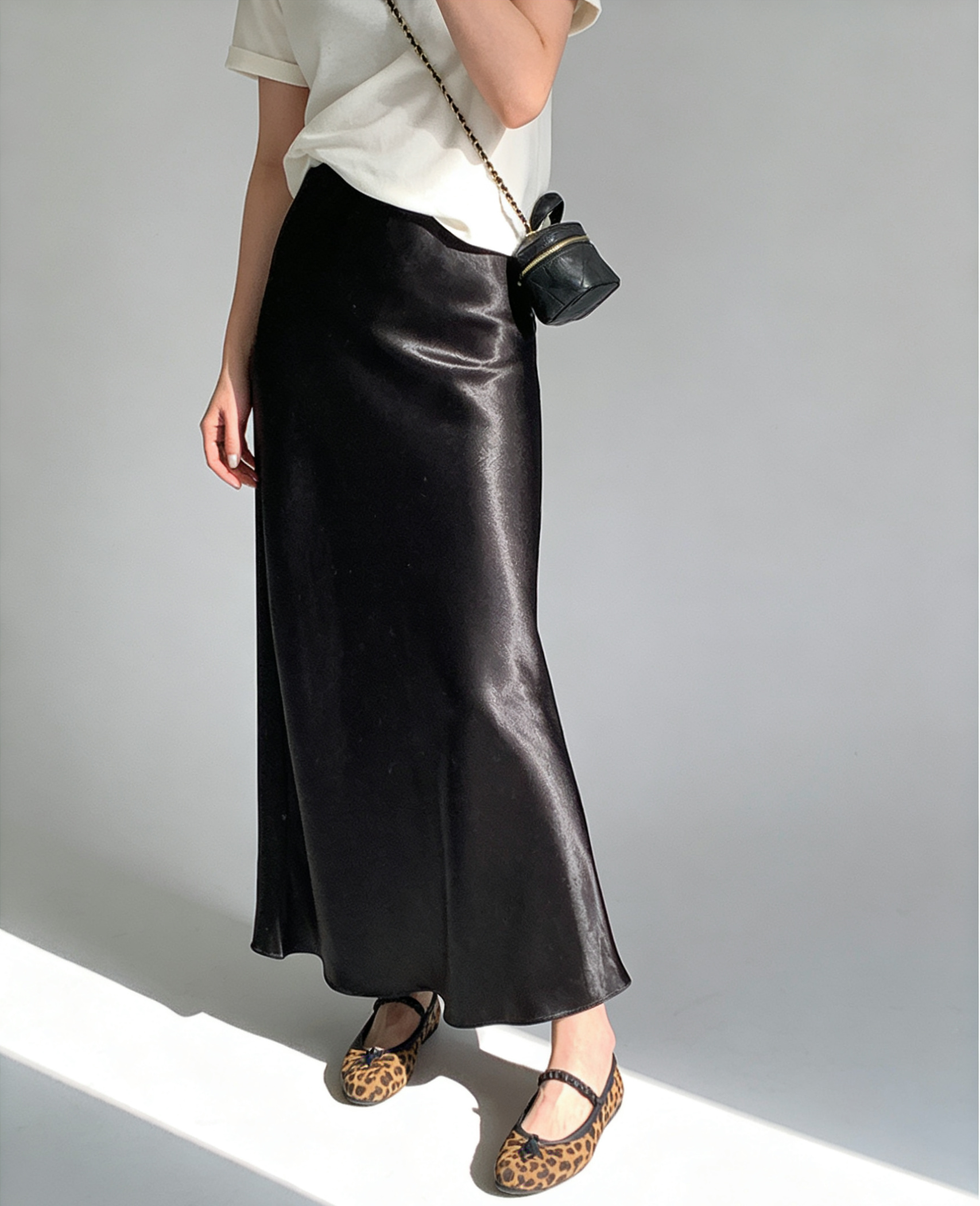 Glazed acetate satin midi skirt