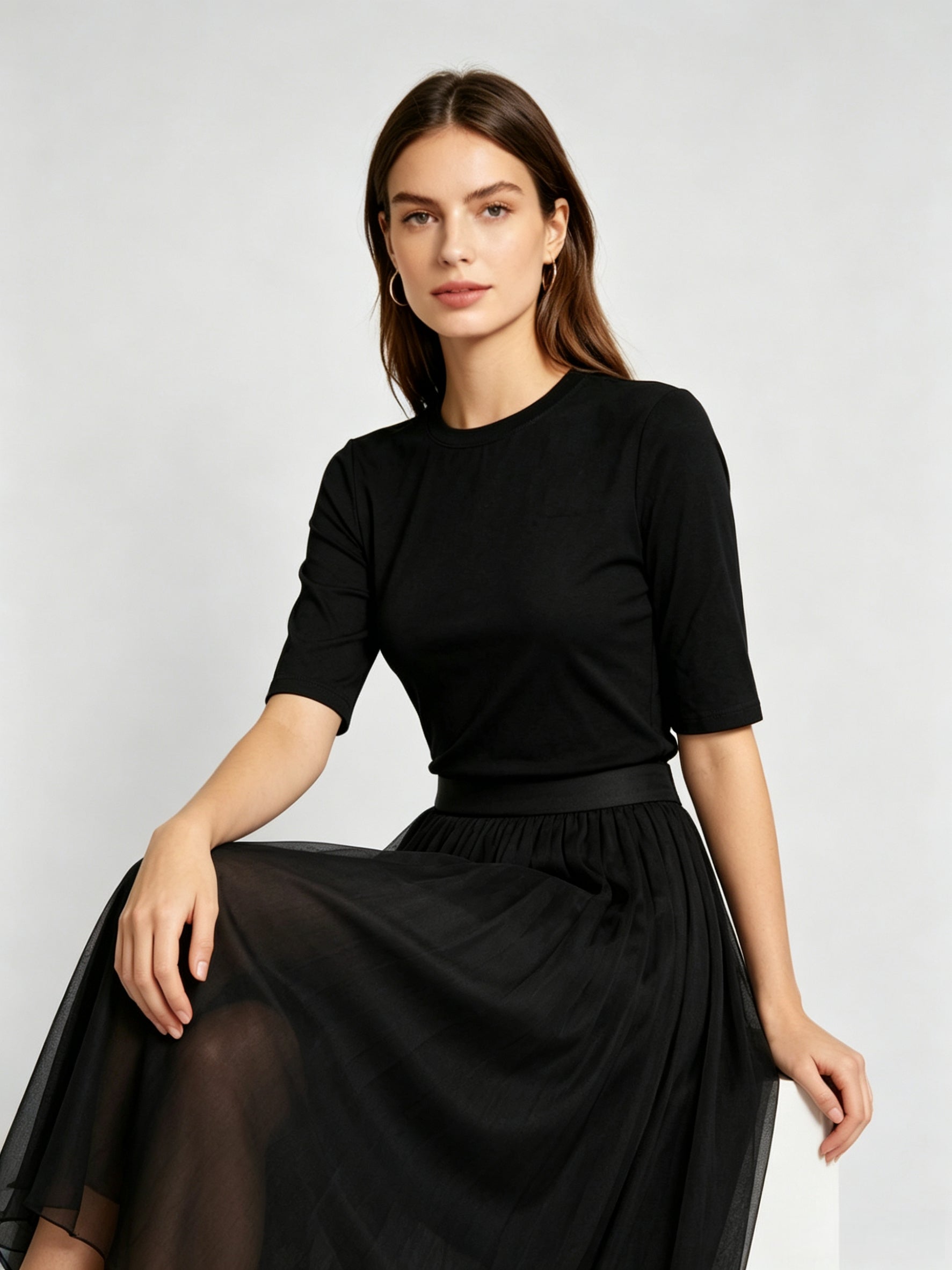 High-Stretch Cotton Half Sleeve Top