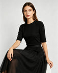 High-Stretch Cotton Half Sleeve Top