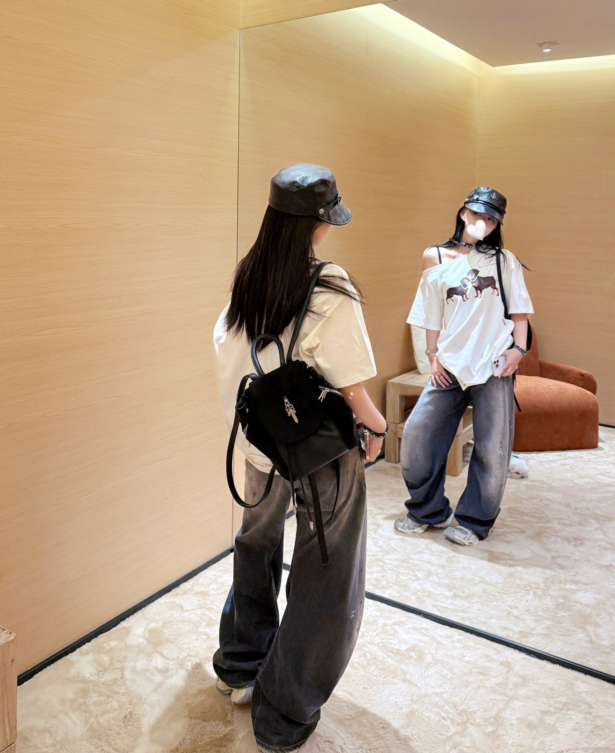 JENNIE Style One-Shoulder Oversized Dachshund Cotton Tee