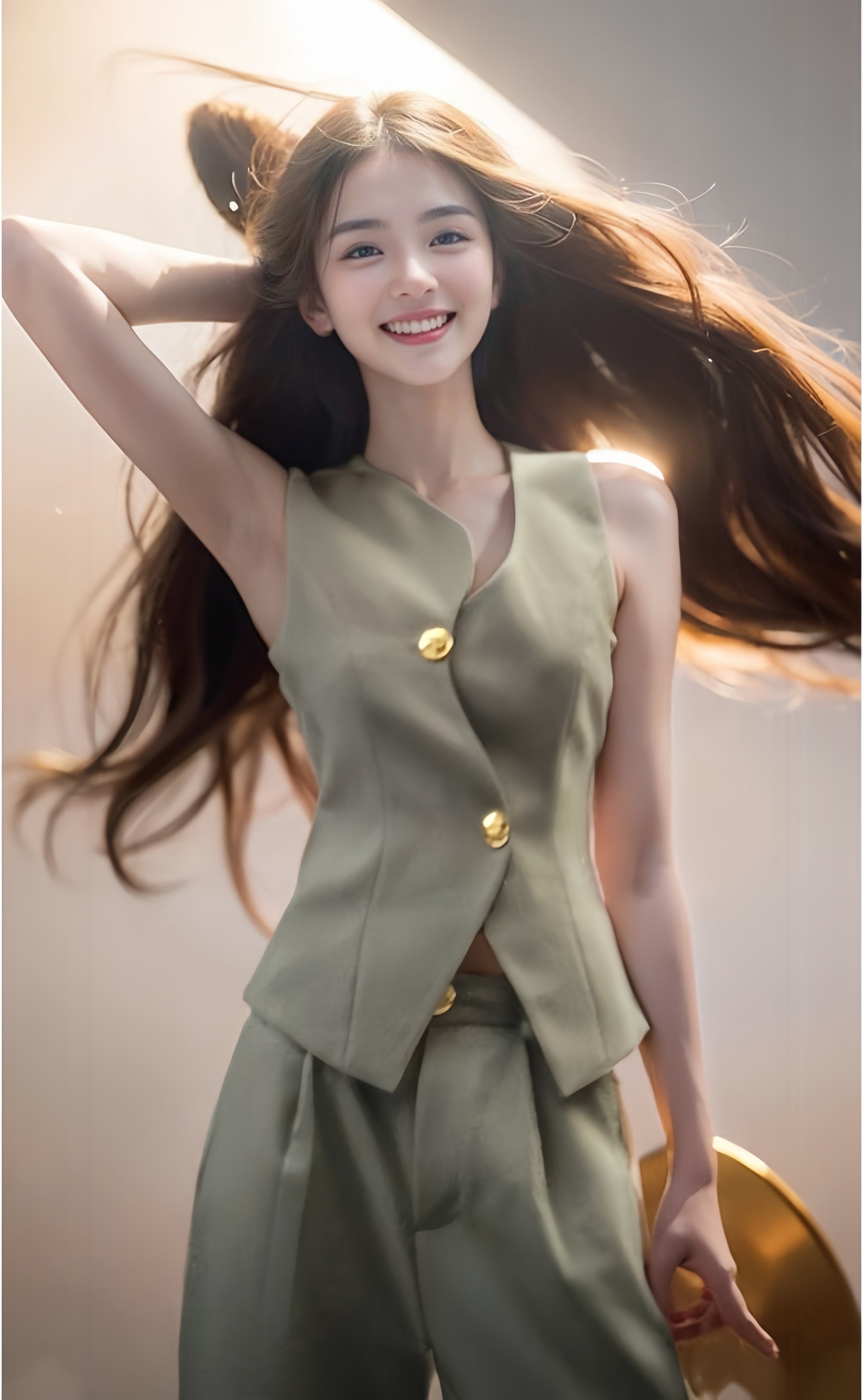 Elegant Tea-Color Waist-Tied Vest with Advanced Tailoring (Vest Only, No Bottom)