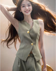 Elegant Tea-Color Waist-Tied Vest with Advanced Tailoring (Vest Only, No Bottom)