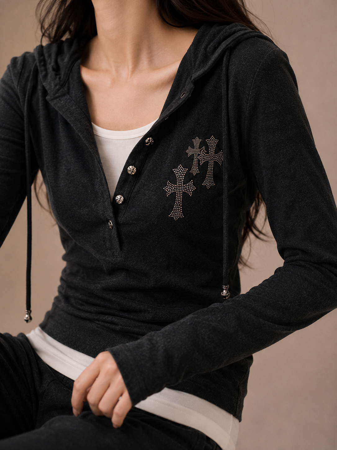 Rhinestone Cross Hoodie Lounge Set