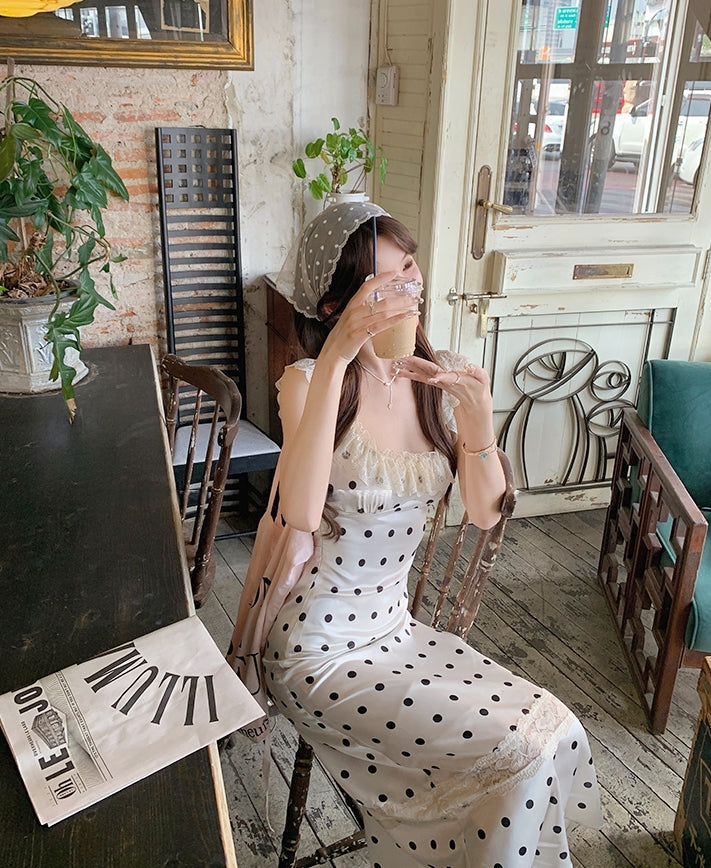 Polka Dot Satin Backless Dress