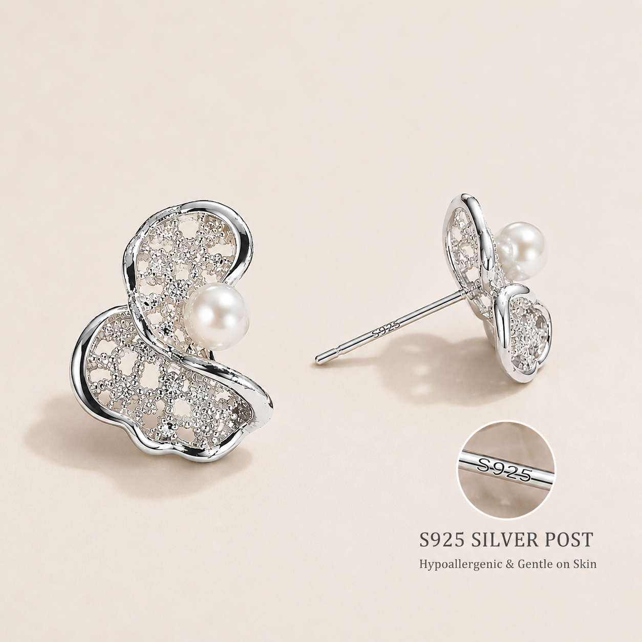 Irregular Hollow-Out Stud Earrings with 925 Silver Posts