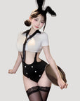 Open-Bust Secretary Style One-Piece Lingerie (with Stockings or Fishnets)