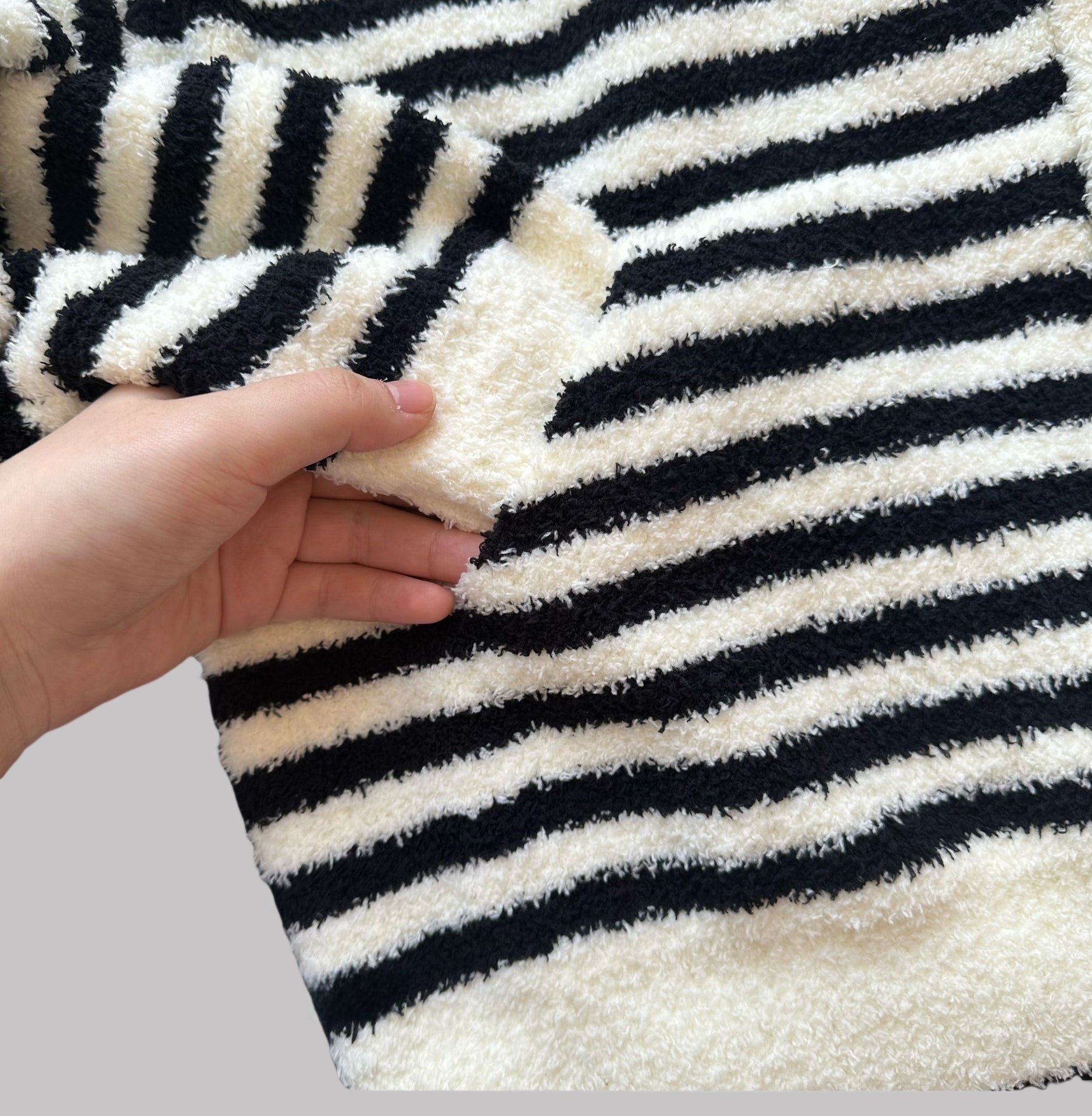 Upgraded Black &amp;amp; White Striped Flannel Loungewear Set