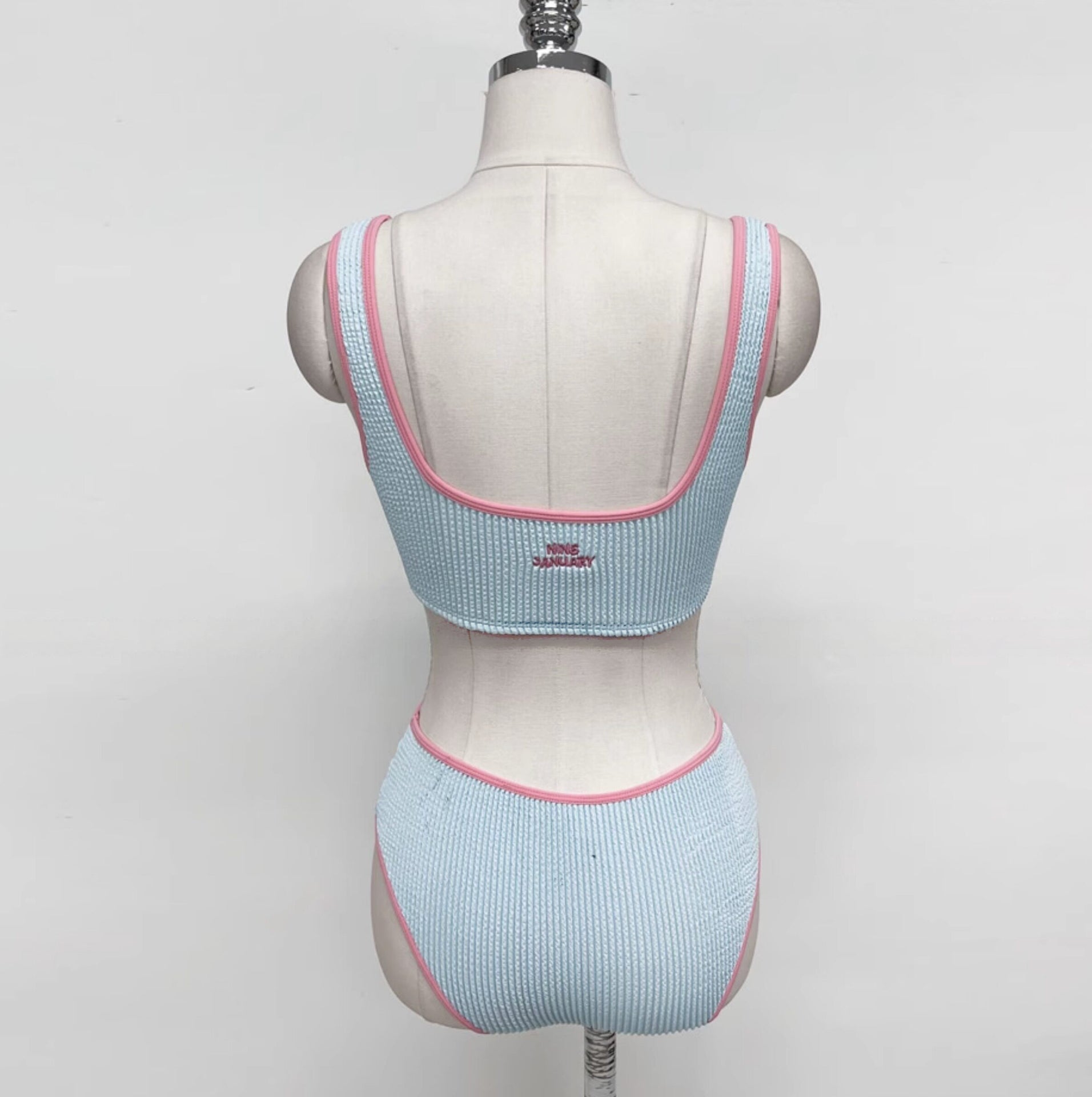 Korean Baby Blue Contrast Bikini Set