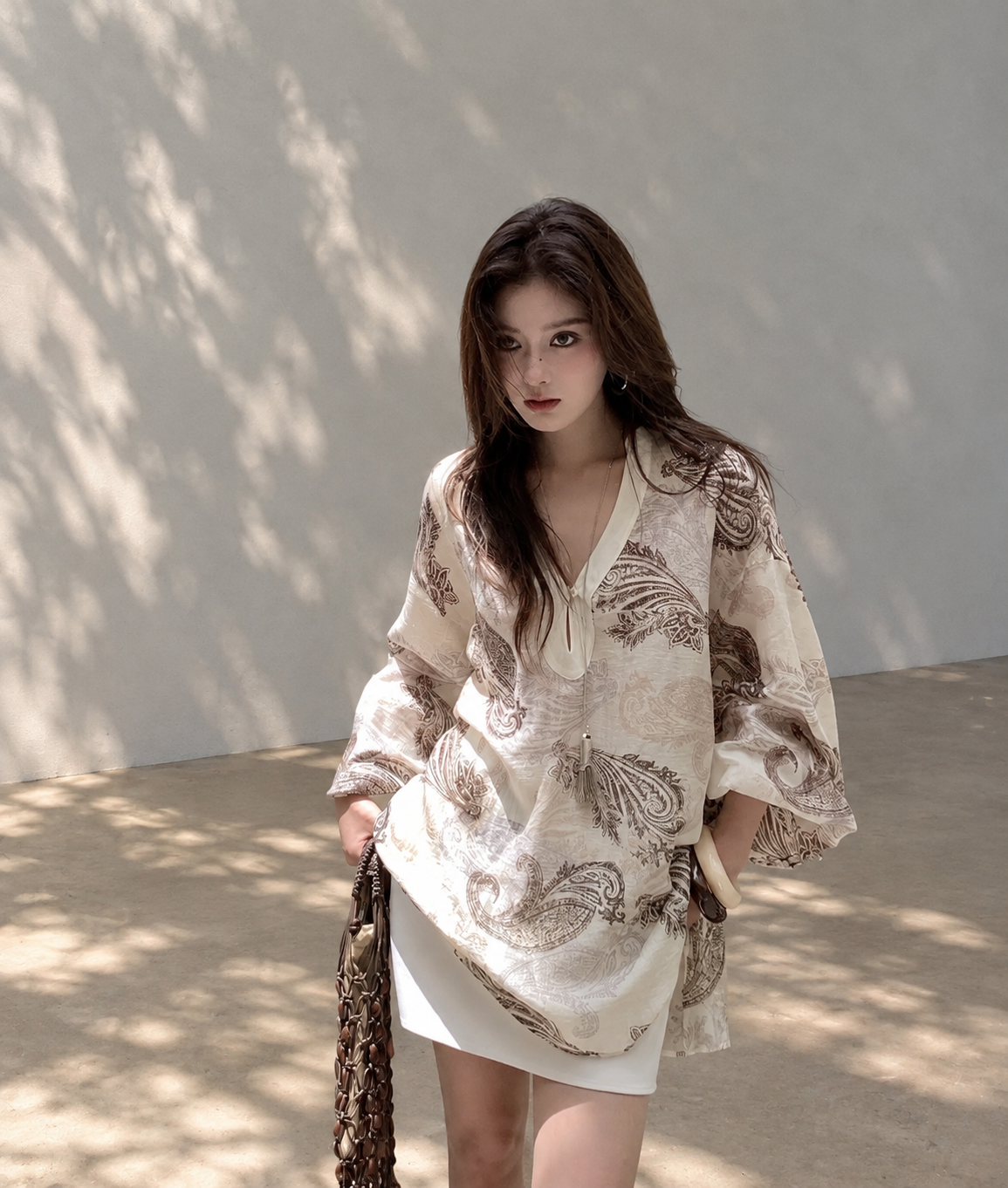 Relaxed Paisley V-Neck Top