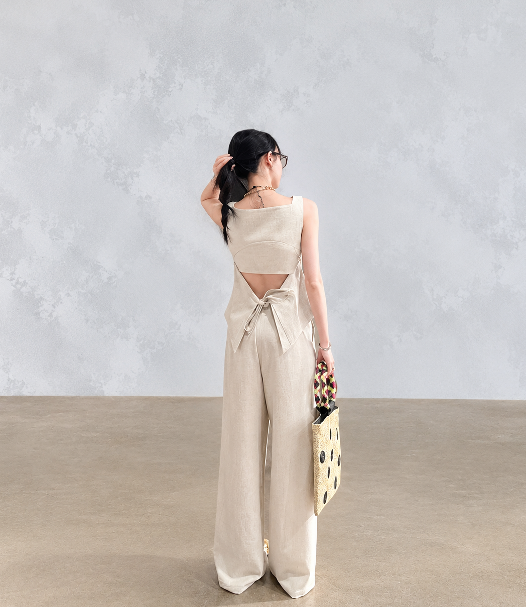 Vintage-Inspired Tie-Back Vest &amp;amp; Pants Set