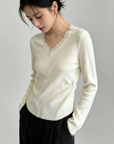 Korean-Style Lace V-Neck Knit Top (Copy)