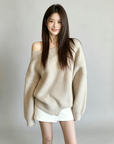 Asymmetrical Shoulder Chunky Knit Sweater