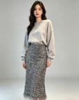 Sequin Skirt with Ostrich-Feather Trim